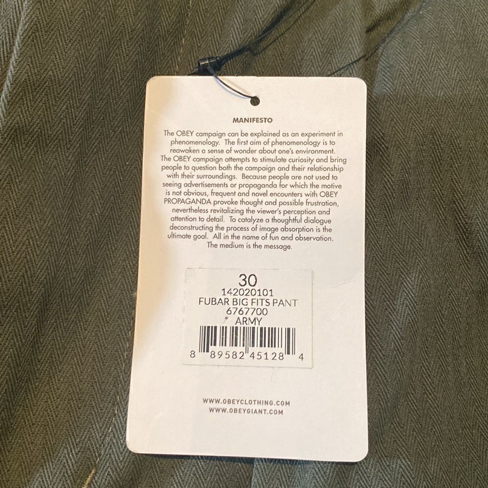 Men’s Obey Big Boy Fubar Big Fit Pant Pleated Front Army Size 30 NWT - Picture 4 of 13